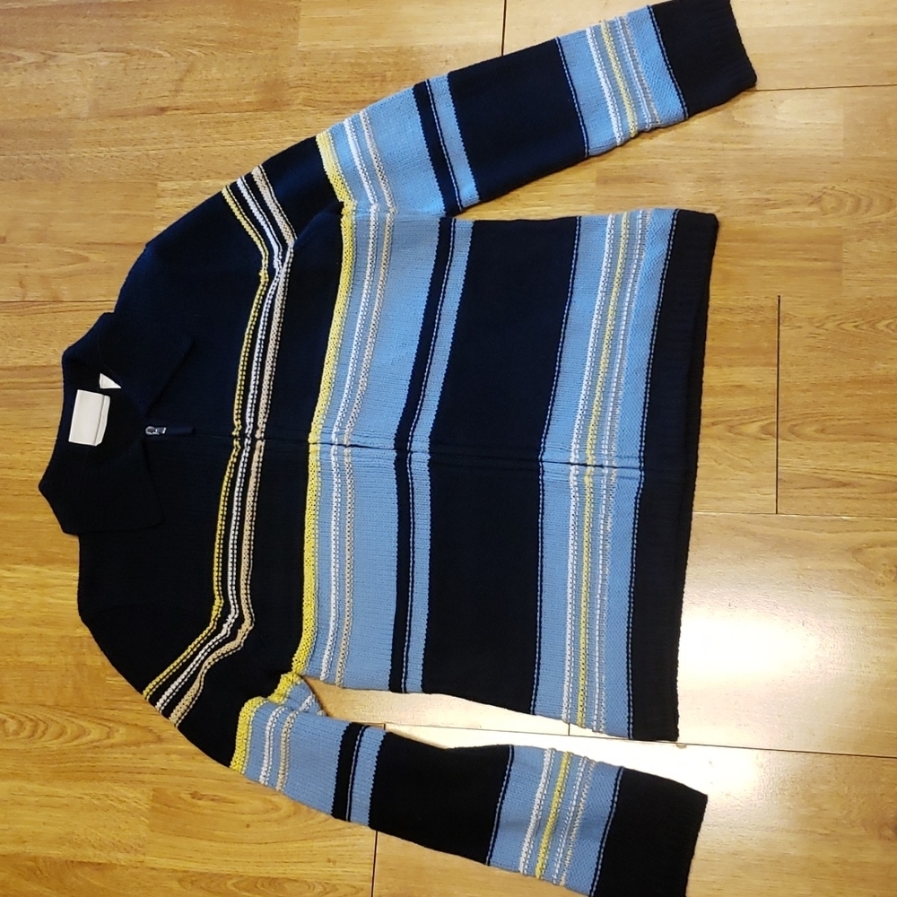 NWT Vintage LizSport Petite striped zip front collared cardigan SP